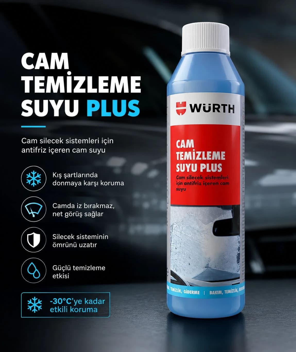 WÜRTH CAM TEMİZLEME SUYU PLUS (ANTİFRİZ ETKİLİ)